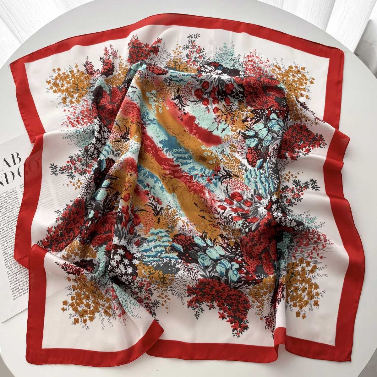 LuxuryBrand2025ChainPrintSquareSilkScarfforWenHijabHairBands70cmNeckerchiefFemSatinShawlRibbonband X260328