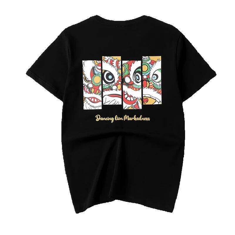 2026 Spring/Summer New Arrival: Unique Trendy Brand Lion Print Top, Chinese Style Pure Cotton Plus Size Round Neck Short Sleeve T-Shirt for Men