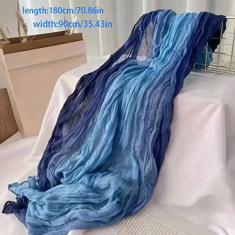WenS Bohen Gradient Blue Scarf Lightweight Soft Breathable Ruffled Shawl Perfect for Beach Vacations Casual Outings X260328