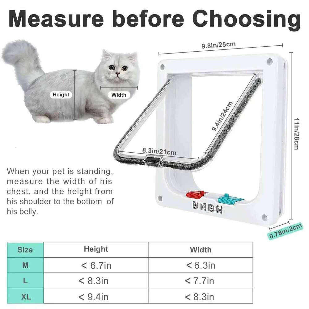 Smart 4 Way Locking Security Lock ABS Plastic Dog Cat Flap Door Controllable Switch Direction Doors Small Pet Supplies
