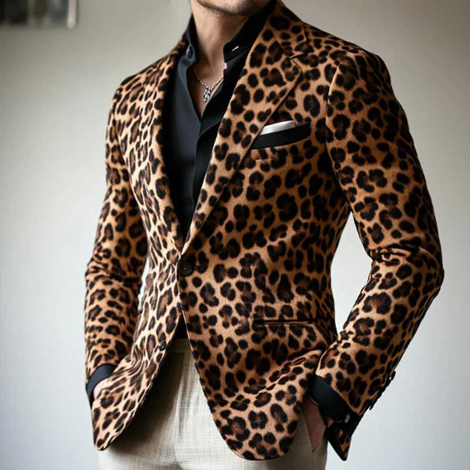Luxury Leopard Men's Blazer Suits Casual Peak Lapel Single Breasted Slim Fit 1 Piece jacket Customized Skinny Outfits Costume