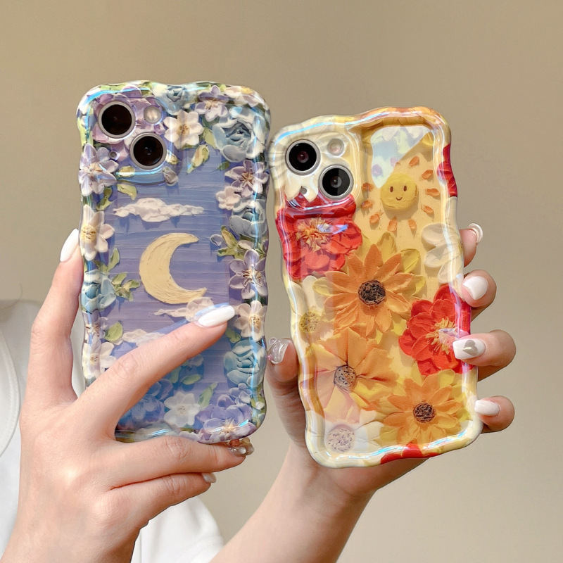 Applicable to Apple mobile phone case iPhone blue light oil painting flower spring Korean new Internet celebrity