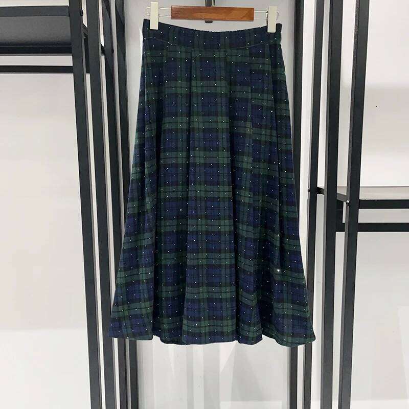 Women's Plaid Contrasting Color Top Or Midi Skirt Female Fashion Hot Stamping Blouse + Jupe 2025 New Mdng260330