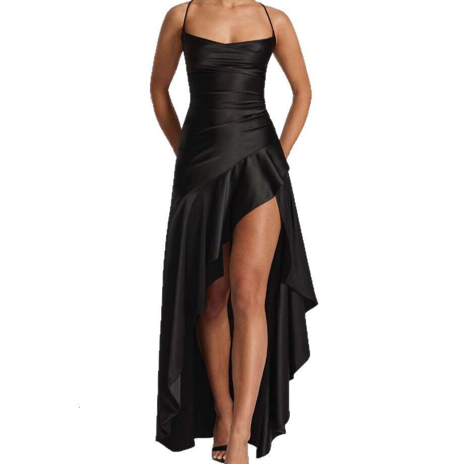 2026 European and American cross-border foreign trade summer hot-selling sexy women's strapless backless ruffled asymmetrical dress