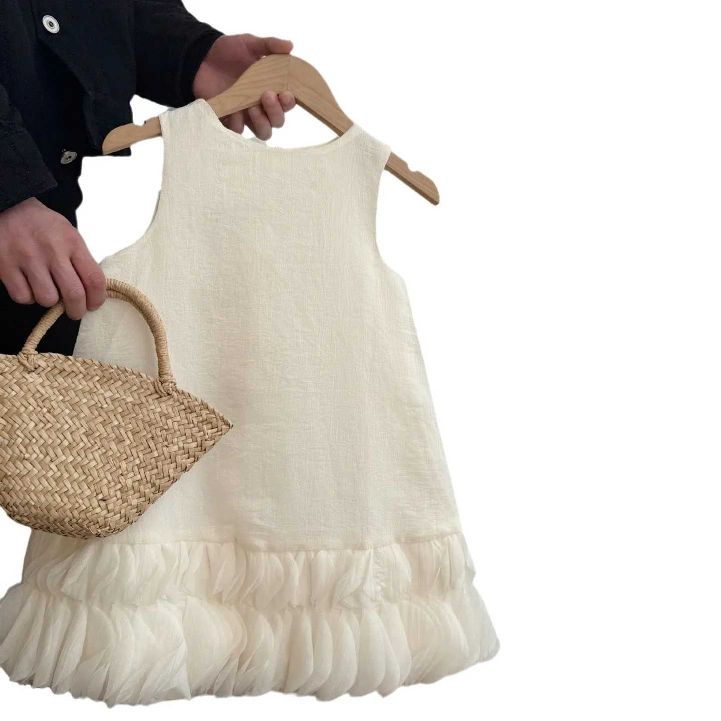2025 Summer Girls Dress Yarn Skirt Girls Korean Western Style Tank Top Skirt Fashion Flower Bud Princess SkirtT260330