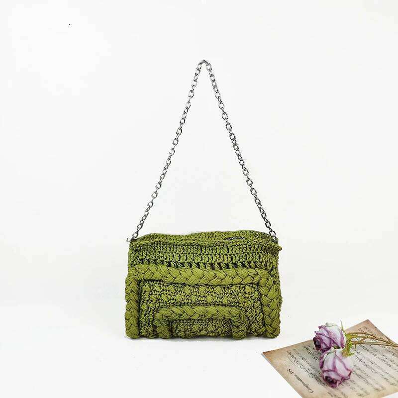 Chinese Embroidery New Soft Woven Straw Handmade Women Casual Chain Shoulder Summer Bohemian Beach Vocation Travel Envelope Bag Clutch Bags