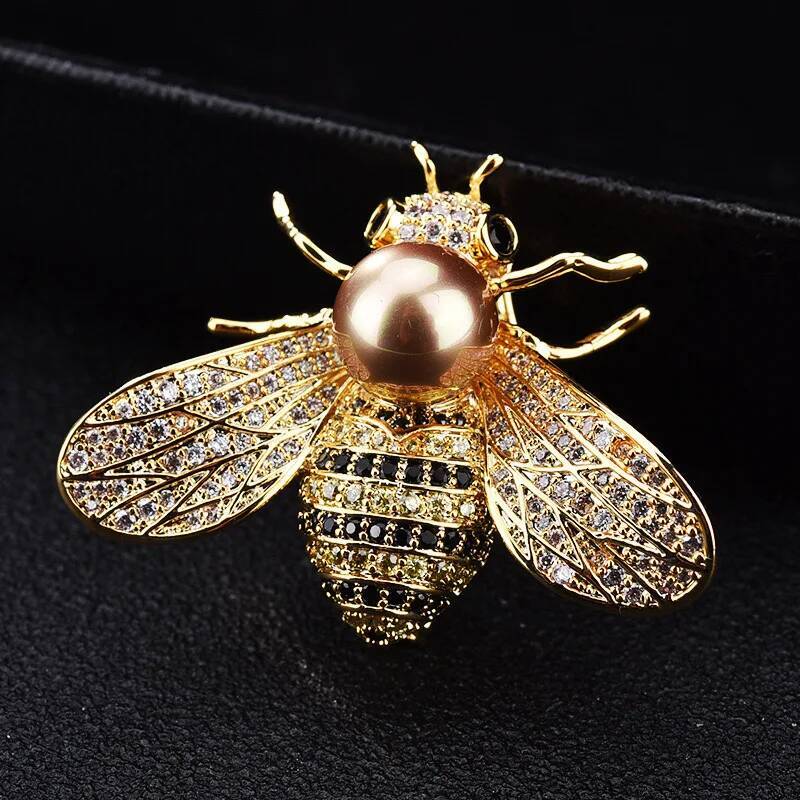 Luxury Brand Design Little Bee Brooches for Women Men Fashion Insect Brooch Crystal Rhinestone Pearl Pins Clothing Jewelry Gifts