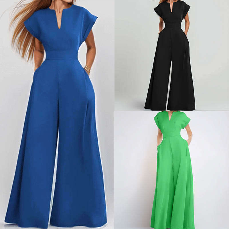 2026 Spring New Collecion: Cross-Border European American Foreign Trade Women's Clohing - Fashionable and Elegan V-Neck Solid Color Slim-Fi Wide-