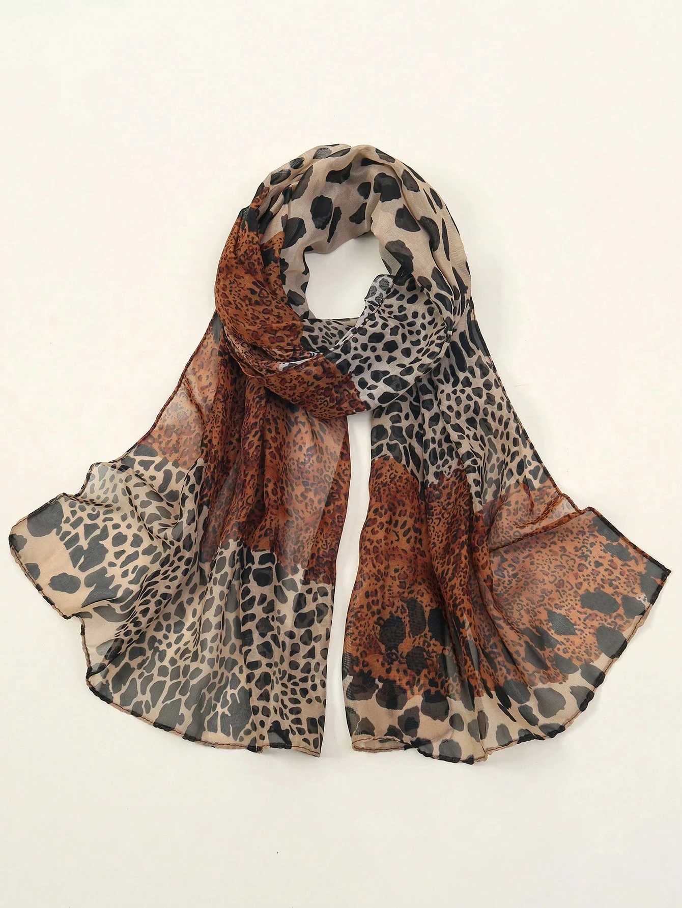 Bohen Styles New Leopard Print Patchwork Chiffon Silk Scarf Fem Wen Shawl Ventilate Wrap Scarves X260328