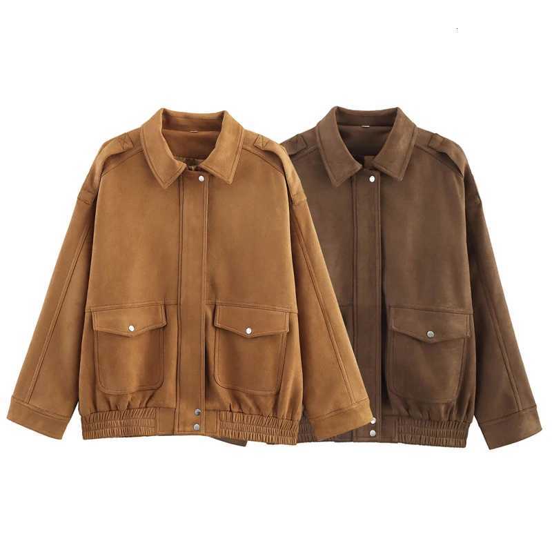 HXAO Womens Bomber Jacket Autumn 2025 Suede Crop Outerwears Khaki Darkkhaki Coats New In Coats Jackets Chic Long Sleeve TopsT260328