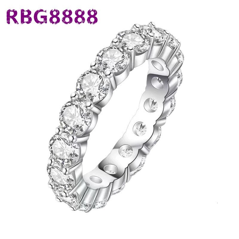 European American Womens 925 Sterling Silver Cross-Border Moissanite Ring D Color Single Row Full Diamond Inlaid Fashion Ring