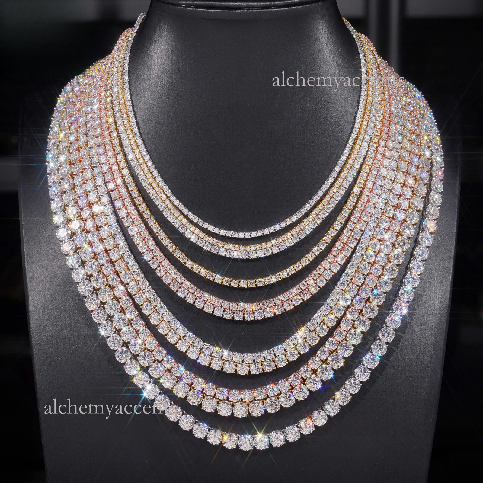 Shimmering and dazzling 6mm moissanite tennis necklace. Full diamond design. Fashionable and upscale. Suitable for both men and women. Ideal gift for 