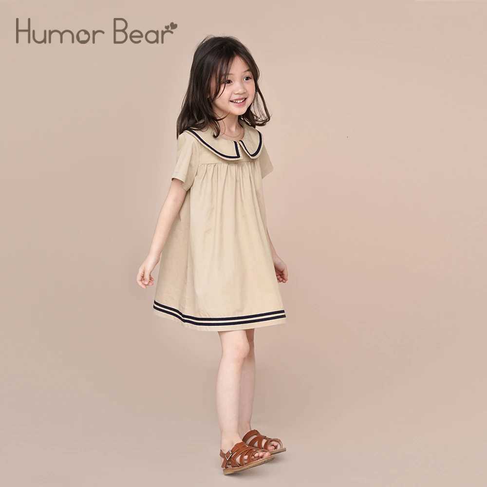Humor Bear Summer Girls Dress Solid Color Navy Collar Short-sleeved Fashion Casual Princess Dress Children Kids ClothingT260330