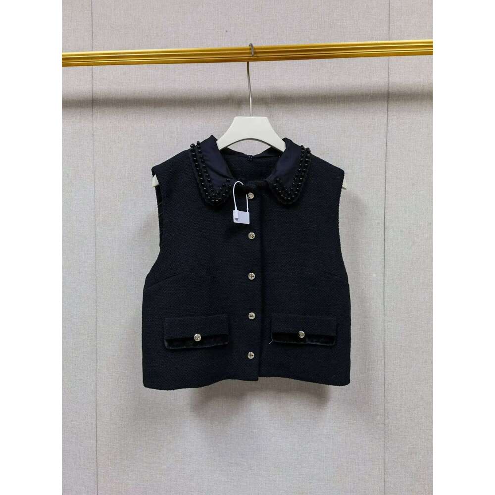 Detachable Bead Collar Women Sleeveless Vest Coat Single-Breasted Jacket Top Or High Waist Straight Leg Loose Pants For Lady Mdng260330