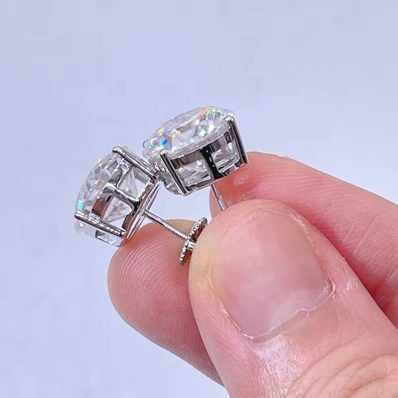 Ready to Ship Wholesale Price Classic Design 925 Sterling Silver Screw Back GRA Certificated Diamond Moissanite Stud Earrings