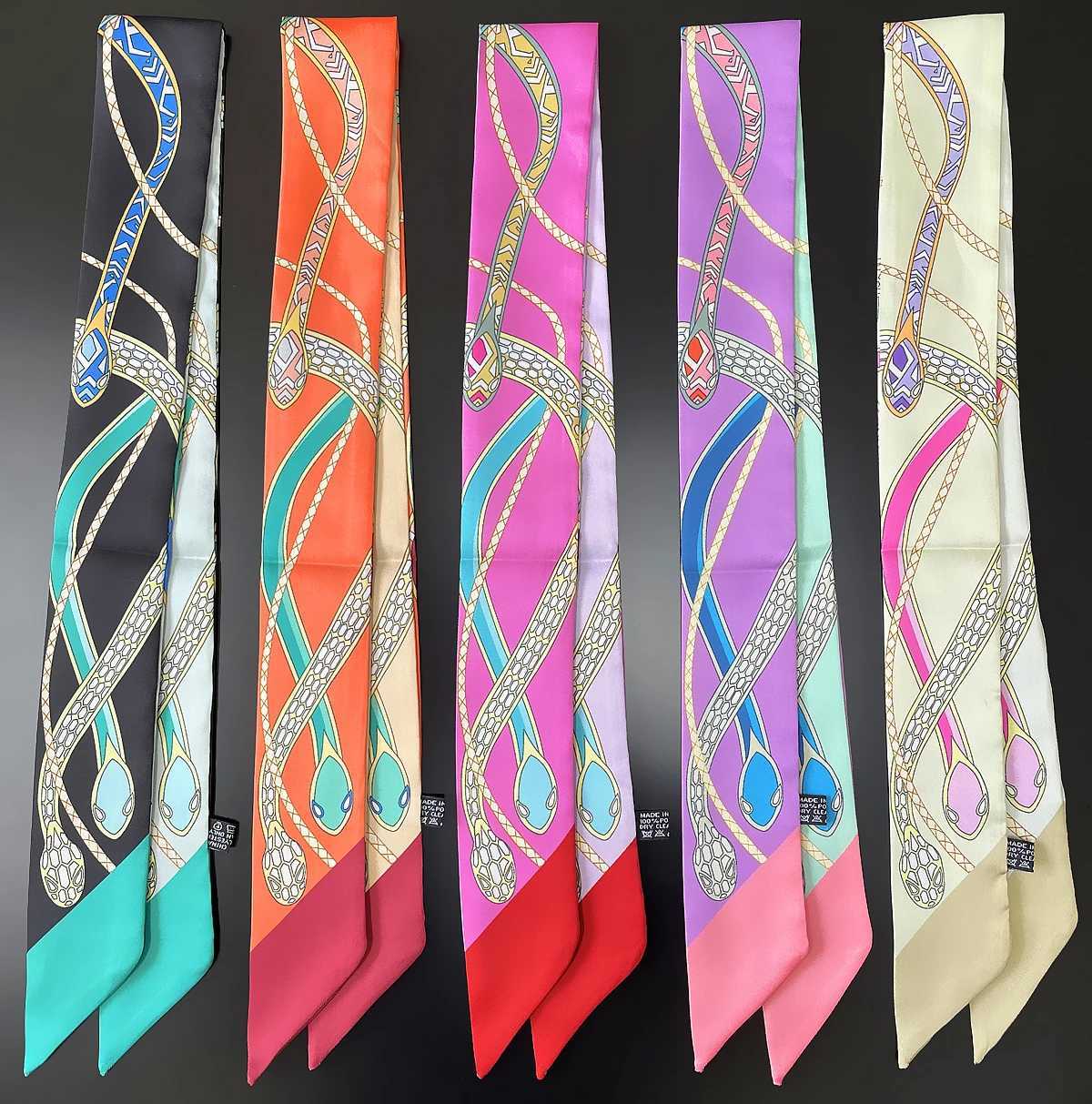 New Brand Design Colored Snake Twill Silk Scarf Luxury Scarf Wen Foard Skinny Bag Scarves Neckerchief Fashion Hair band X260328