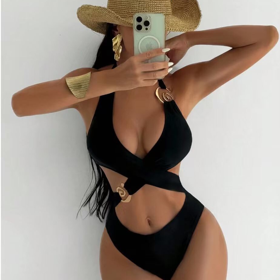 2026 New Bikini Swimsuit for Women with Tie Hollow High Waist One-Piece Swimsuit Bikini