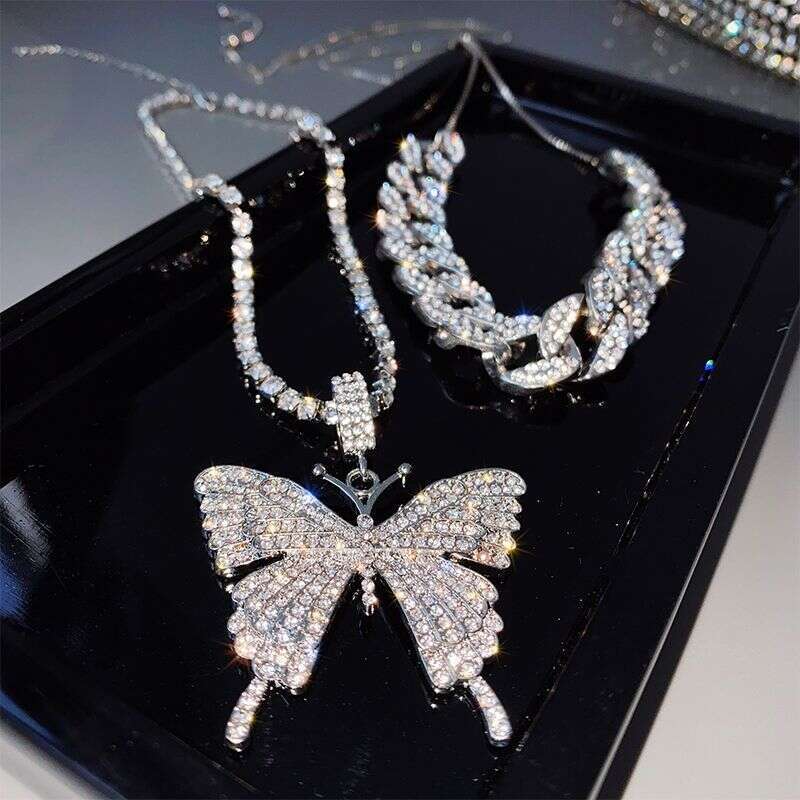 Butterfly Pendant With Micro-Inlaid Zircon, Hip-Hop Personalized Trendy Necklace