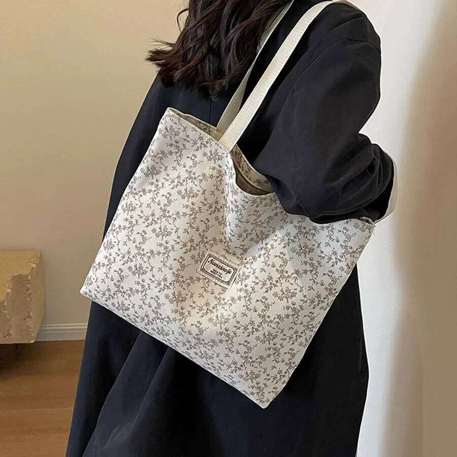 Women Shoulder Bags Sweet Floral Designed Commuter All Match Ins Young Large Capacity Convenient Soft Casual Tender New Corduroy QIBALIANGPIN
