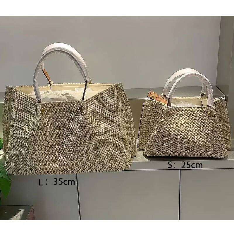Summer Woven Beach Lady Fashion Large Capacity Tote Bag Travel Vacation Handbag Shoulder Crossbody Handheld Casual Female