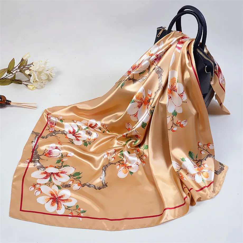 2024 Wintersweet Floral Women Silk Scarf Large Square Scarves Female Bandana Fashion Handkerchief Ladies Hijab Kerchief Scarves Z260330