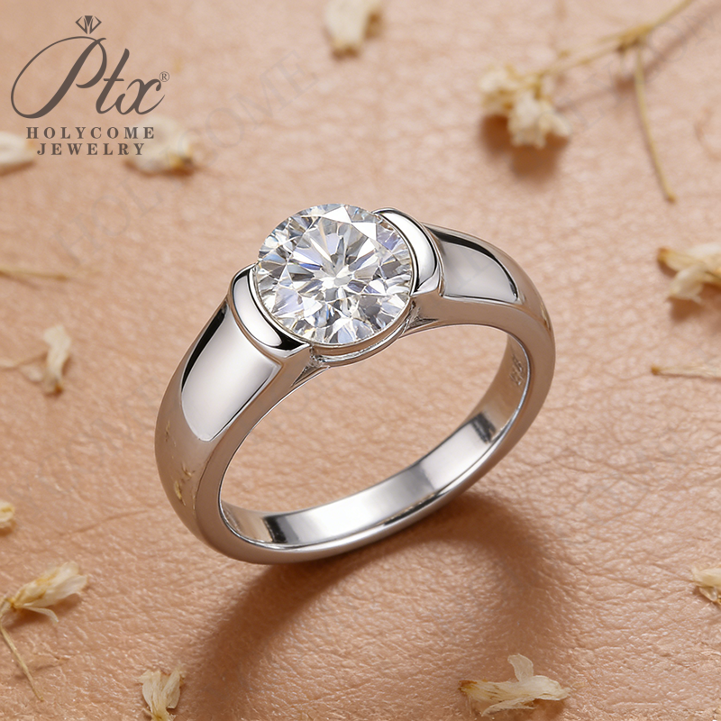 2CT Moissanite Ring Men 925 Sterling Silver 18K Gold Plated Half Bezel Setting D Color VVS1 Wedding Gift Comes with GRA Certificate