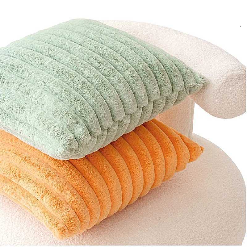 2pcs Green Gift Throw Pillow Covers Soft Faux Rabbit Fur Striped Texture Cushion Cases Modern Decorative Couch Pillowcase H260330 - view 7