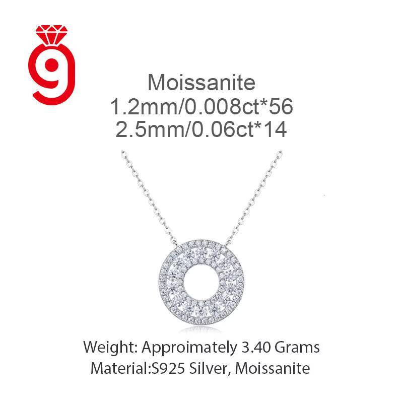 Luxury 925 Sterling Silver Pendant Fine Jewelry Moissanite Choker Trendy Hollow Circle Statement Pendant Women Wedding Necklace