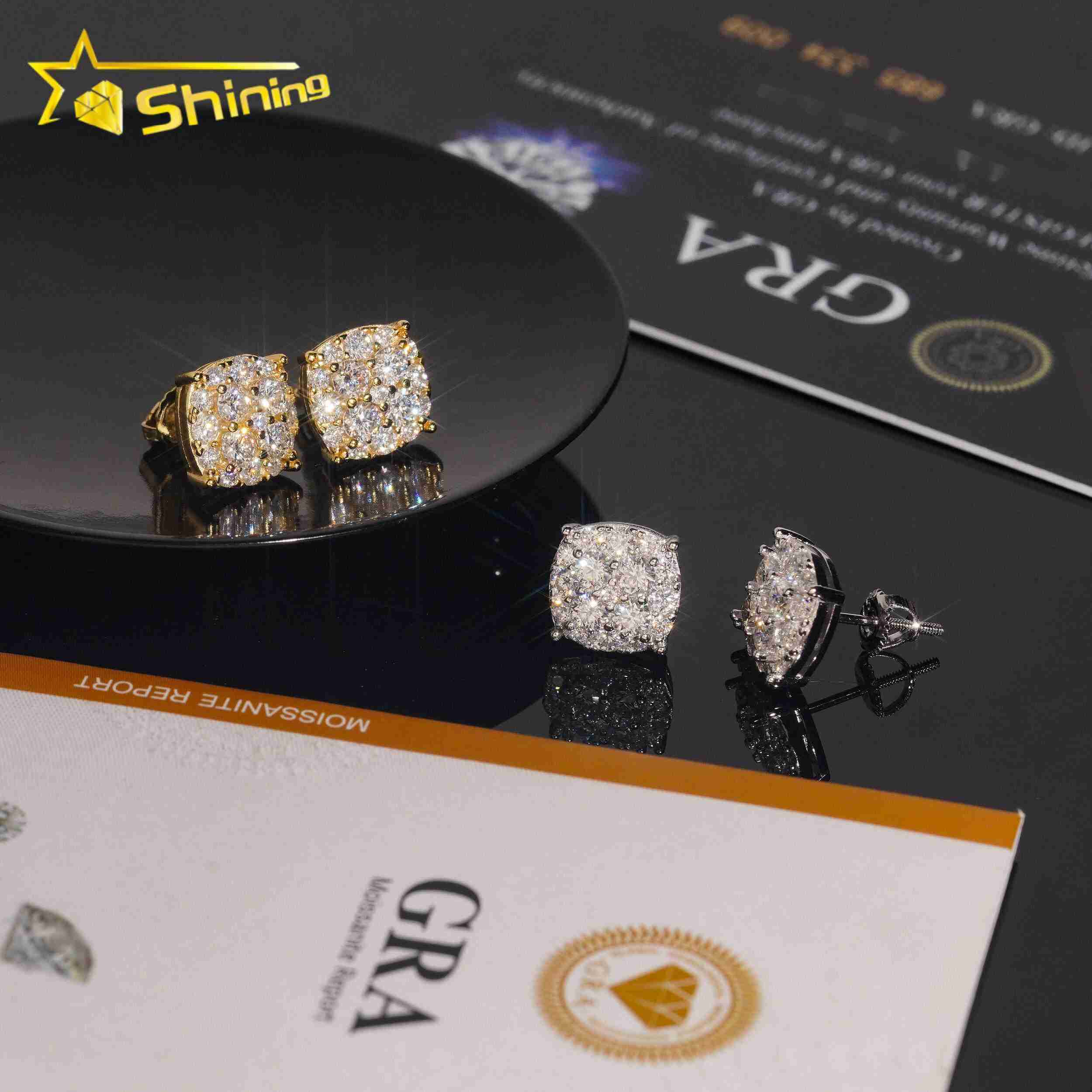USA Warehouse Fast Shipping 10mm Iced Out Sparkling Earrings 925 Sterling Silver Moissanite Round Shape Screw Back Stud Earring