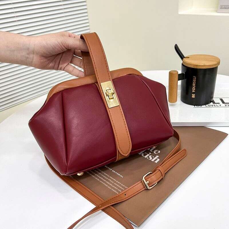 Internet Celebrity Contrast Color Handbag New Trendy High End Fashion Niche Soft Leather Versatile Crossbody Bag Liksusie