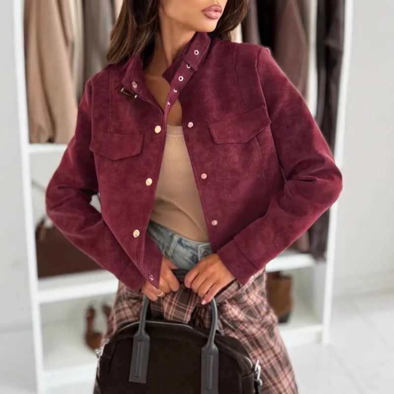 Spring Autumn Elegant New in Short Jacket Womens Long Sleeve Retro Solid Color Fashion Button Straight Jacket Top ClothesT260328