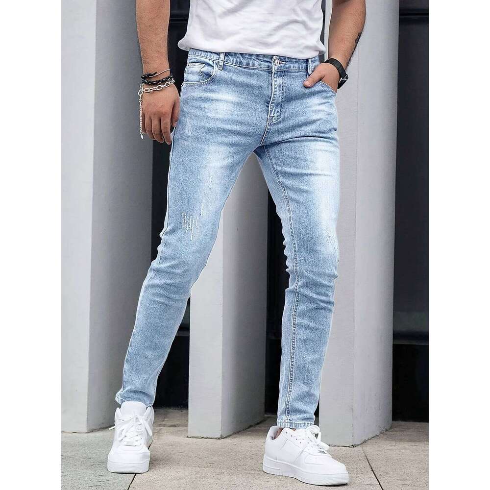 Autumn New Men's Stretch Jeans European American Fashion Casual Vintage Washing Feet Elasticity Denim Trousers Male 26Y0330