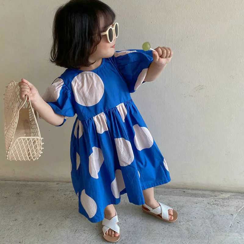2021 New Summer Girls Dress Korean Style Fashon Cotton Sweet Big Polka Dot Dress Baby Kids Clothes ChildrenS ClothingT260330