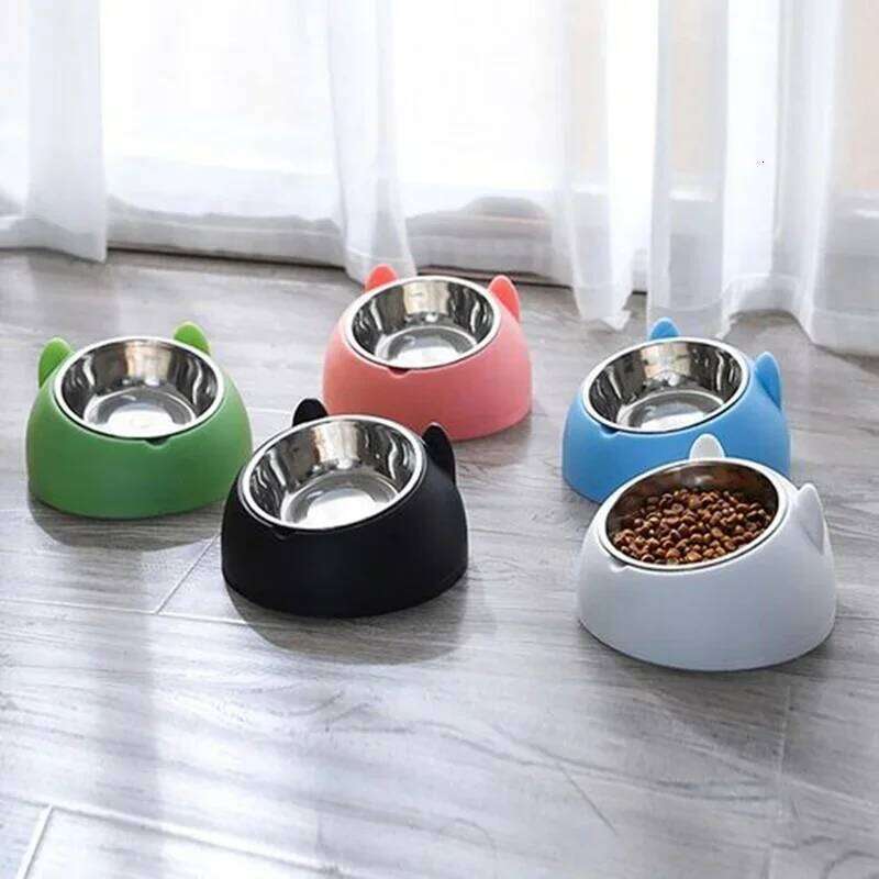 Detachable Cute Cat And Dog Bowl Protection Cervical Vertebra 15 Degree Oblique Mouth Pet Stainless Steel Food Bowls 26W0330