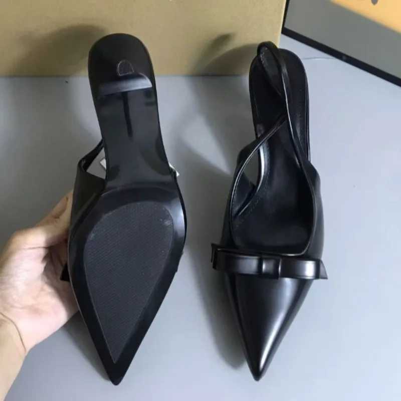 2025 Modern Office Shoes for Women White Black Wedding Slingback Pointed Toe Butterfly Decoration Female High Heeled Sandals Z260330