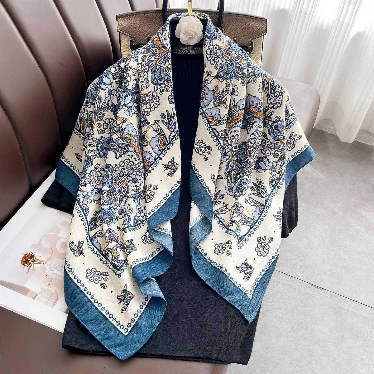 9090cm Retro Printed Square Scarf Women Imitation Silk Scarves Bandanas Summer Travel Shawl Wraps Elegant Hijab Neckerchief Z260330