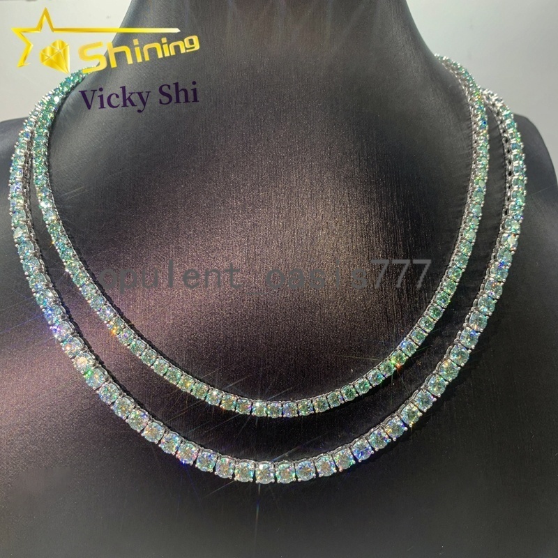 Hot Sell 925 Silver Hip Hop Jewelry Pass Diamond Tester Blue Green 3mm Moissanite Tennis Chain Bracelet Necklace