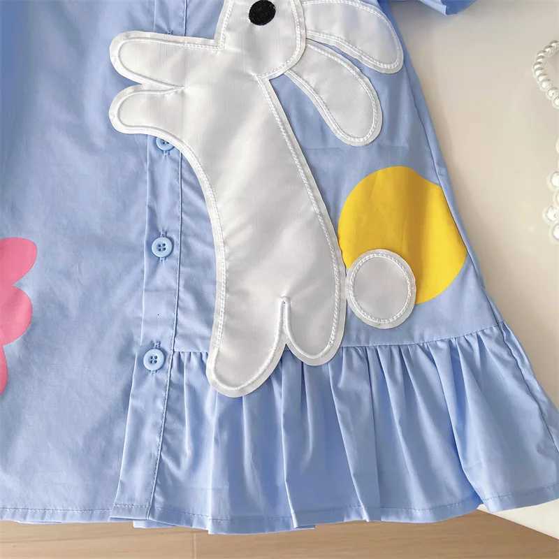 Girls Casual Dresses Cute Cartoon Dress Bunny Short Sleeve Shirt Dress Kids Clothes Girls for 3 To 7 Years Princess DressT260330