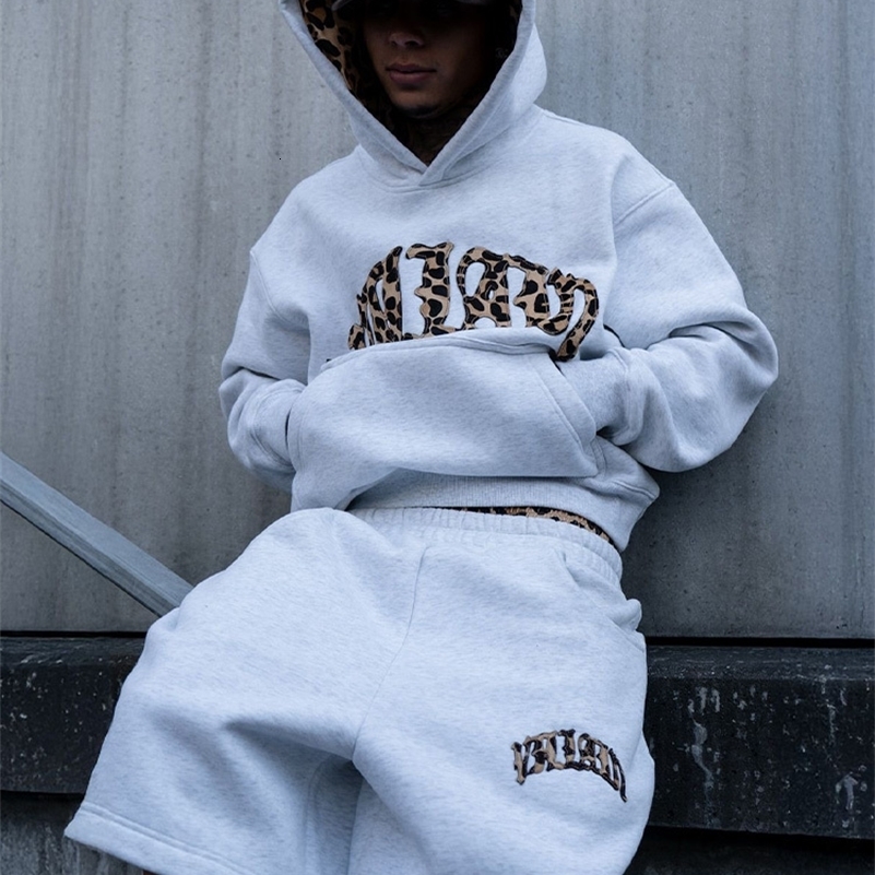 Tracksuit Men Clothing Y2K Vintage Embroidered Leopard Print Street Casual Hoodie Trendy Double Waist Unisex Sweatpants 260327