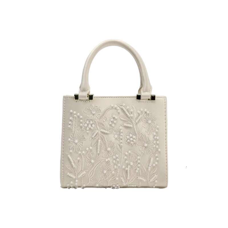Chinese Embroidery Pearl Mini Duffel Handbag, Women's Crossbody With Chains, Fashionable Small Tote Bag Ladies Luxury Bags