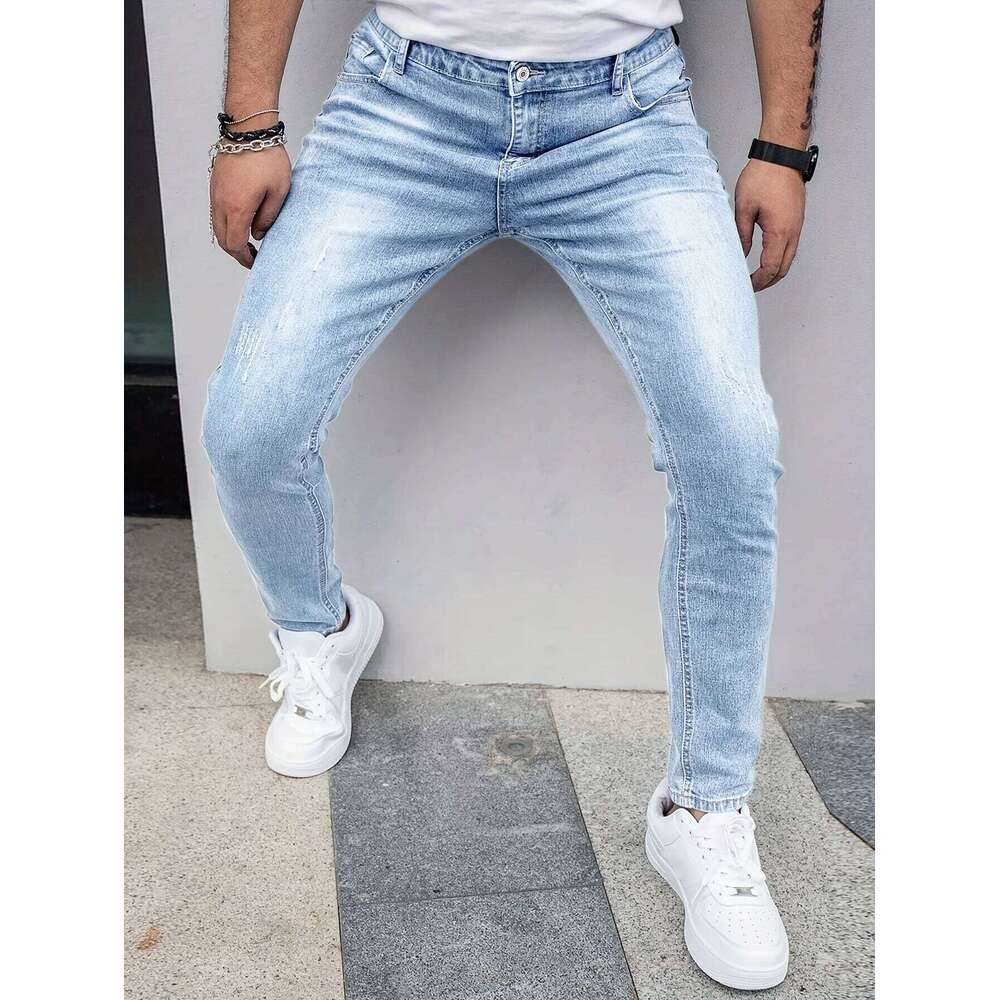 Autumn New Men's Stretch Jeans European American Fashion Casual Vintage Washing Feet Elasticity Denim Trousers Male 26Y0330