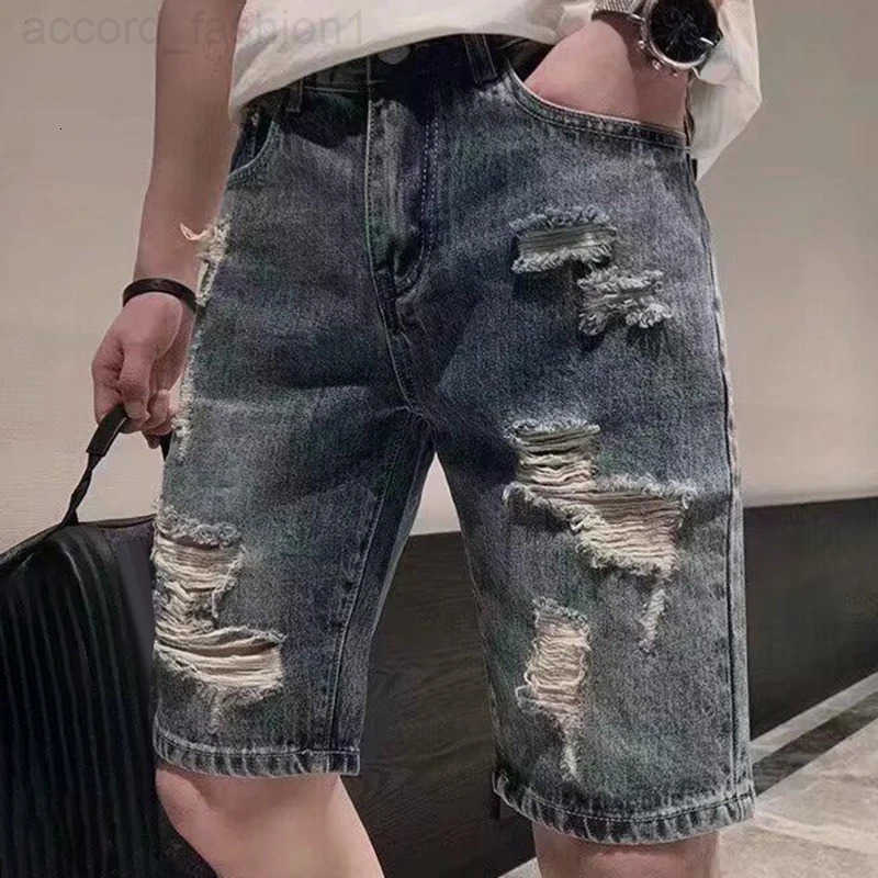 2025 Mens Distressed Denim Shorts Summer Baggy Ripped Jeans Straight Leg Casual Loose Fit Five Inch Beach Shorts Y2K Streetwear H260330
