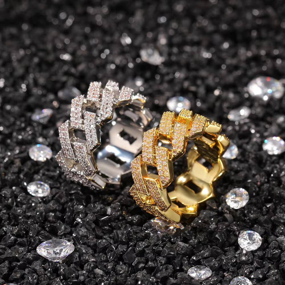 Hip Hop Fashion 925 silver Prong Setting Moissanite Ring Cubic VVS Moissanite Iced Cluster with Gold Plating for Engagement or Gift