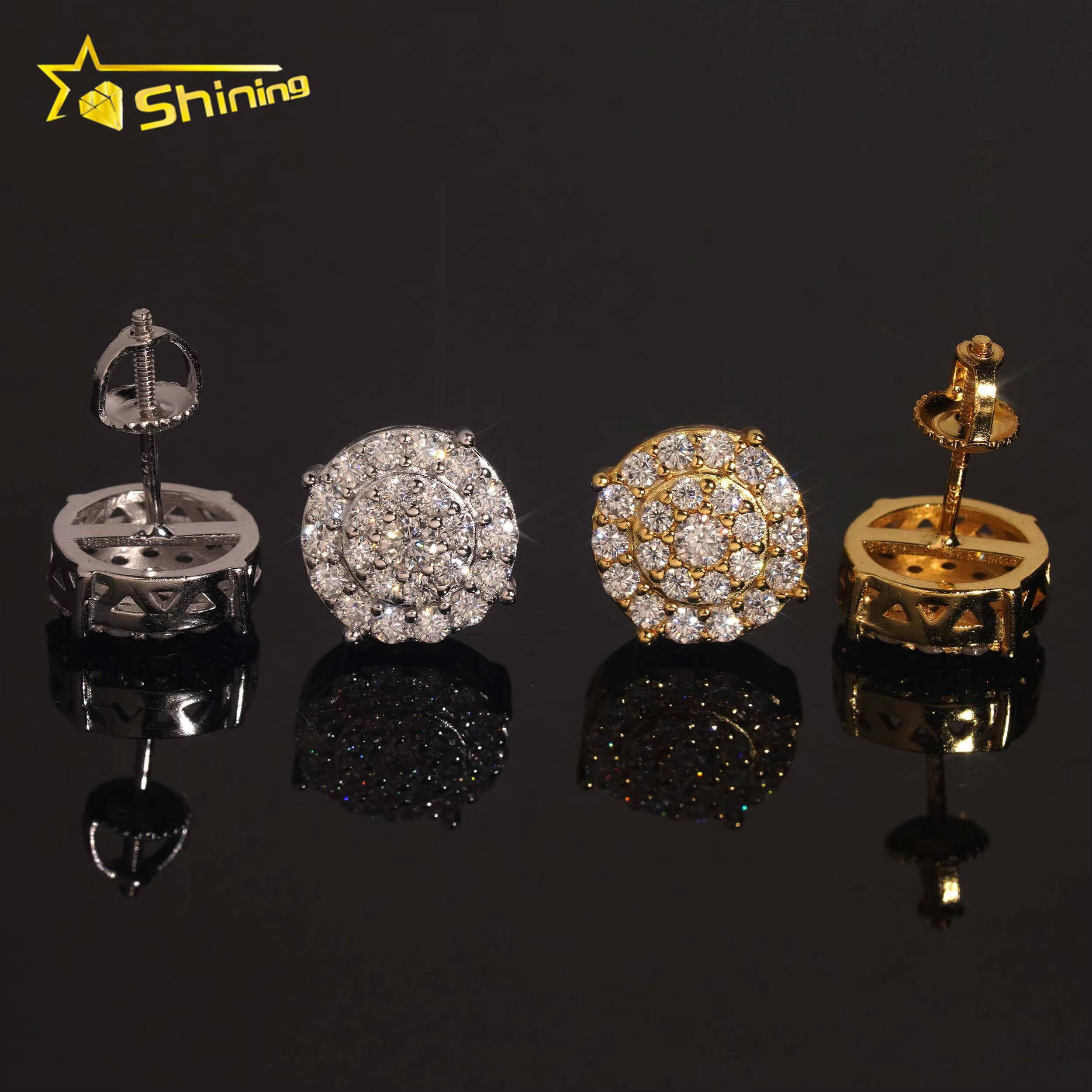 USA Shipping Fast Ready Design S925 Sterling Silver Iced Out VVS Moissanite Diamond Earring Stud Screw Back