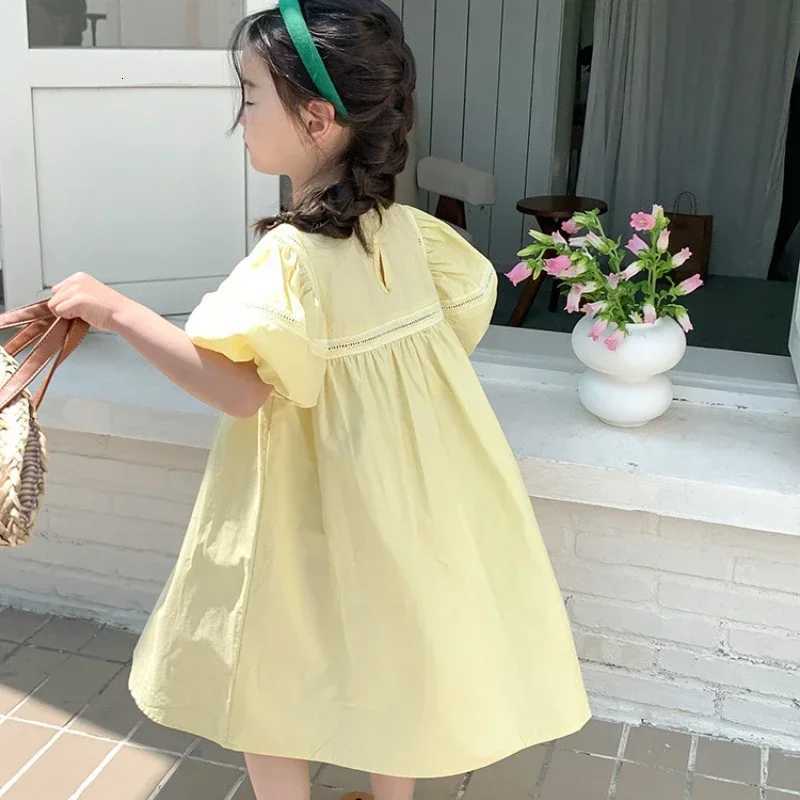 Girls Dress Holiday Style Sweet Bubble Sleeve 2 3 4 5 6 7 8 Years Yellow Pink Knee-length Childrens Clothing Princess DressesT260330