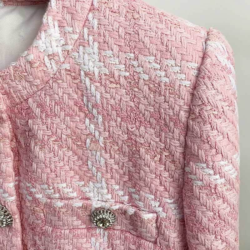 HIGH STREET Newest 2026 Designer Short Coat Womens Sweet Diamonds Buttons Wool Blends Woven Colors Plaid Tweed Short JacketT260328
