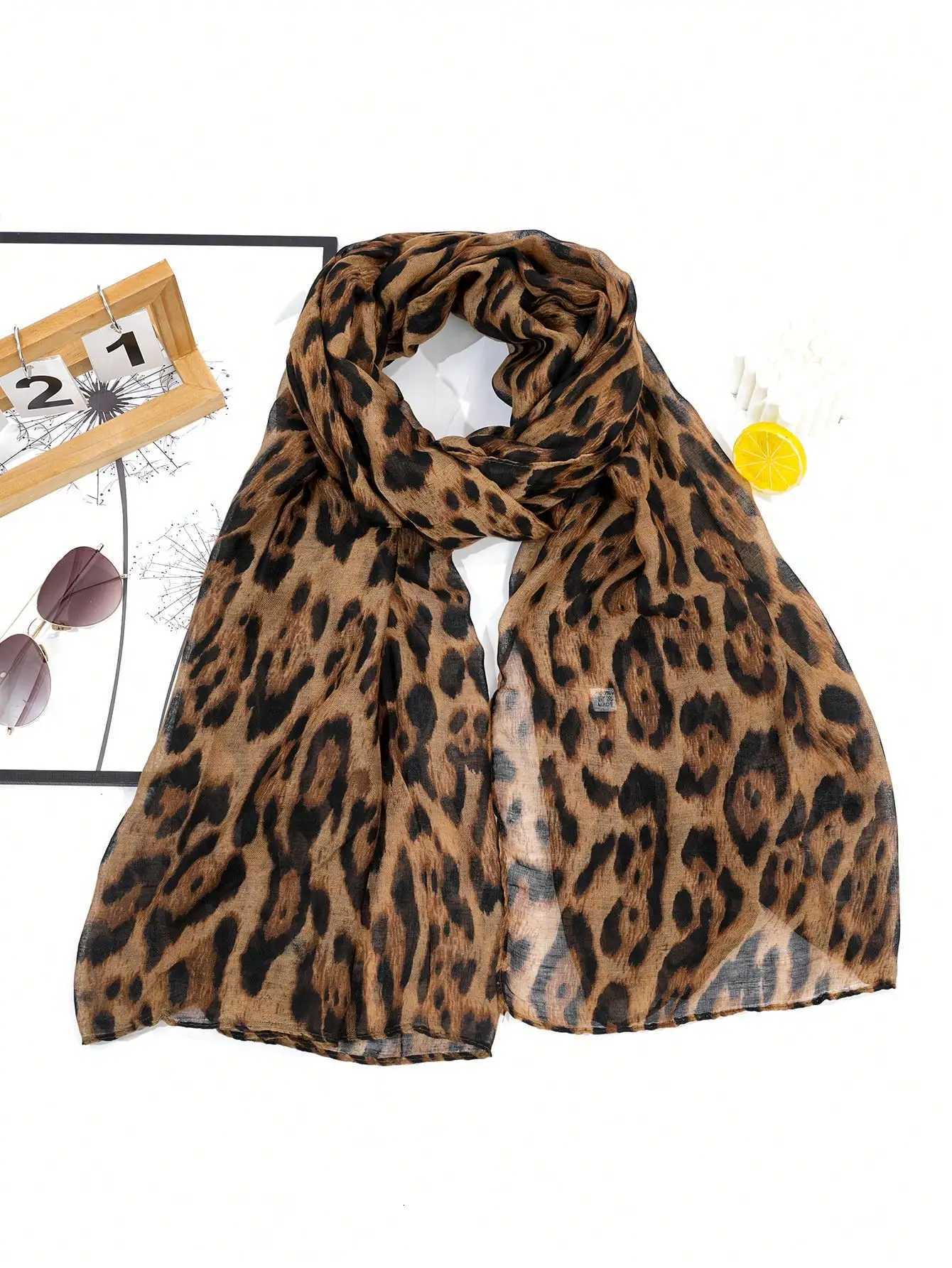 Boho 1pc Fashionable Leopard Print Batik-Style Soft Lightweight Wens Scarf Shawl Suitable For Daily Cmuting Outdoor Wear X260328