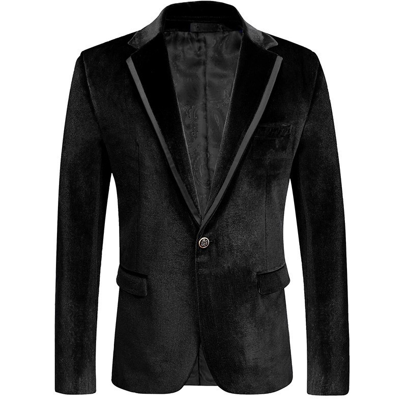 New Spring and Autumn Mens Velvet Casual Blazer Slim Fit Small Suit Youth Formal Thin Jacket