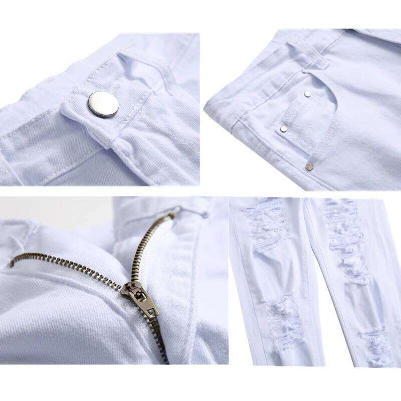 2026 Straight Hole Destruction Distressed Jeans Men Denim Trousers Fashion Designer Brand White Pants Asian Size 29-42. 26Y0330