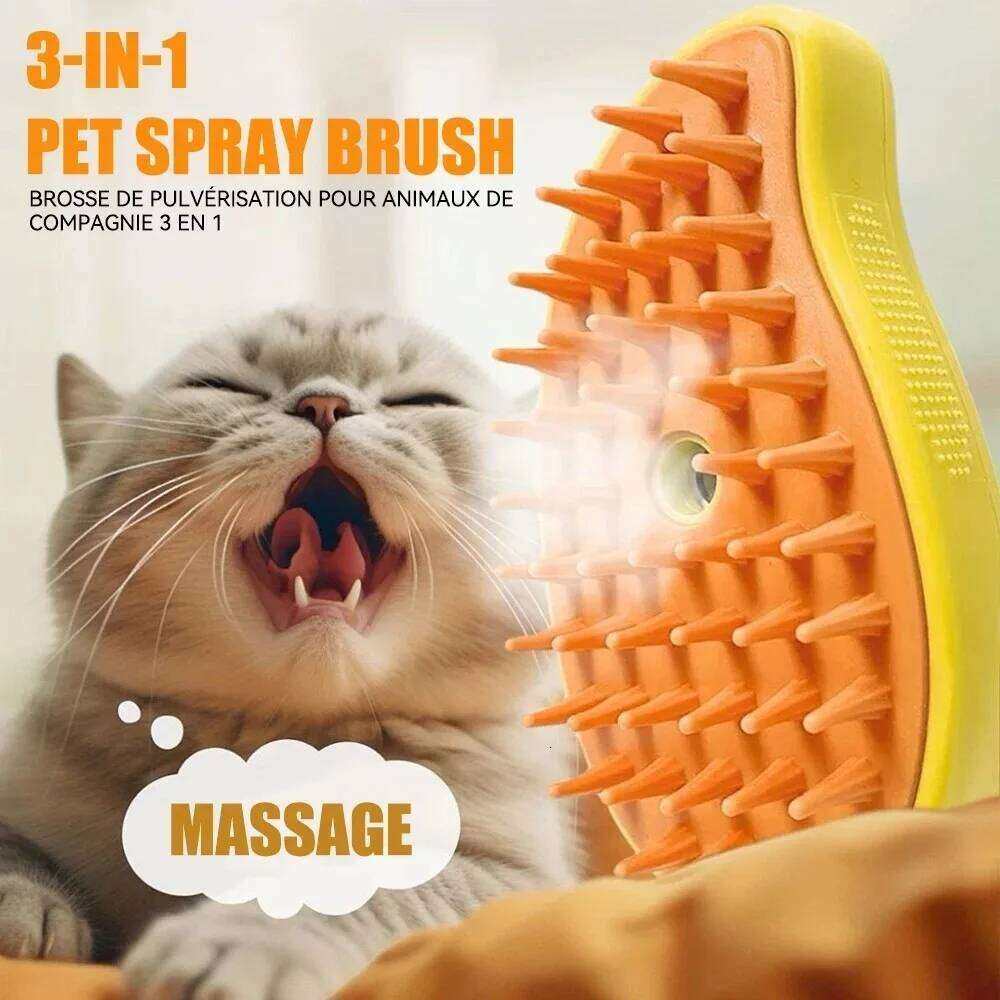 Cat Steamy 3 in 1 Steam Brush Electric Sprayer for Pet Dog Grooming Shedding Hair Cleaning Massage Combs